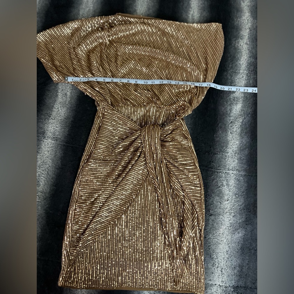 Grace Karin One-Shoulder Metallic Knot-Waist Dress in Gold - Picture 10 of 10